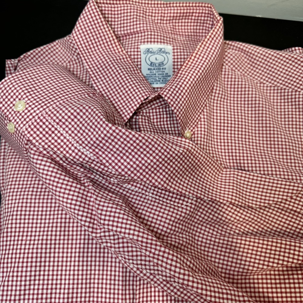 Brooks Brothers Relaxed Fit Button Down Gingham Check Dress Shirt Large